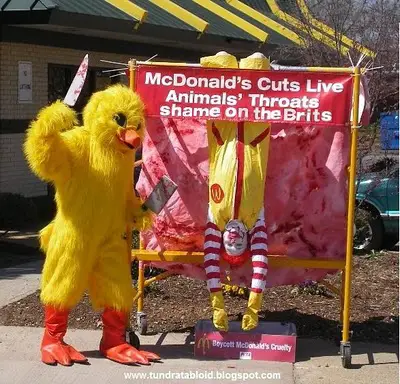 Yeah McDonalds you dicks, why don't you cut dead chickens throats instead, unfeeling bastards.